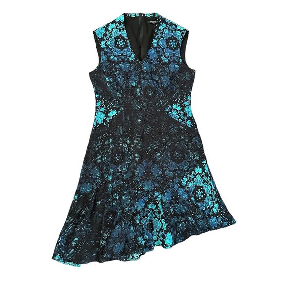 Nanette Lepore black & blue floral silk midi dress size 12 - Picture 13 of 13